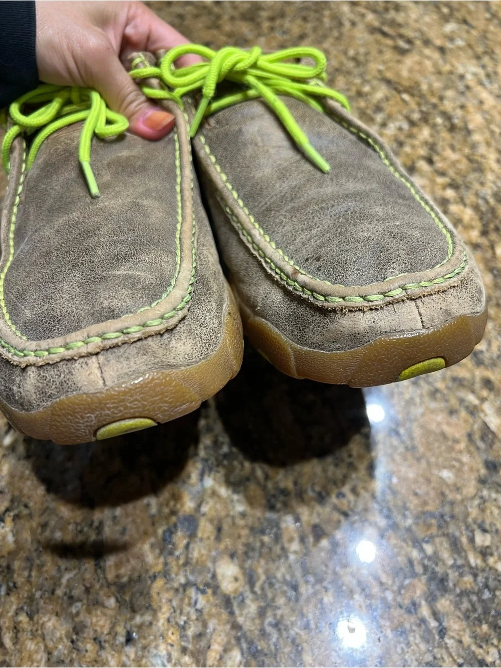 Twisted X Men's Casual Leather Moc Toe Shoes in Brown with Lime Accents